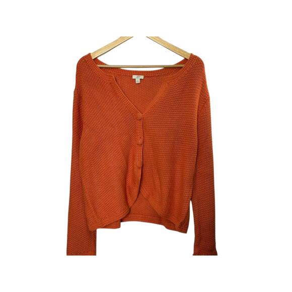 J. Jill Orange V-Neck Knit Medium Weight Cardigan Sweater Women's Large - Picture 3 of 8